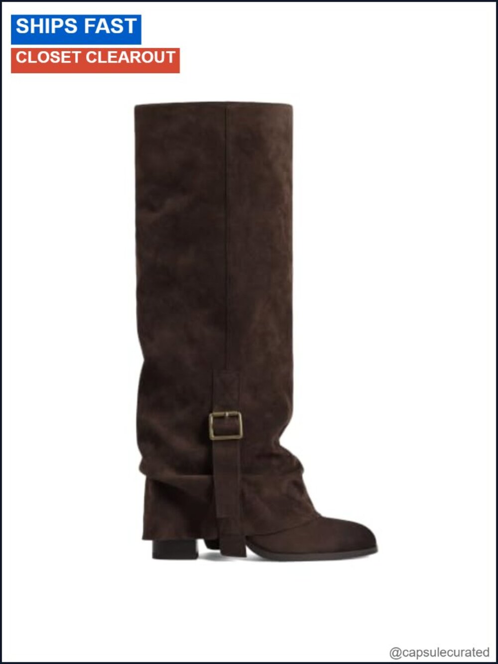 Knee High Fold Over Slouch Boots Women Chunky Heel Round Toe Faux Suede Fall
